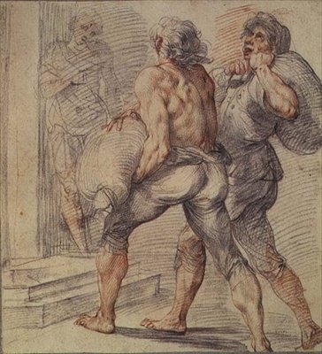 Study of Tax Collectors, c.1591-93 (grå & röd krita på papper) av Giuseppe Cesari