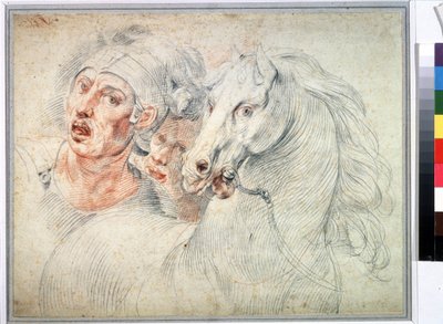 Studie av häst och två soldater. Sanguine av Giuseppe Cesari (1568-1640) Pushkin-museet från 1600-talet, Moskva av Giuseppe Cesari