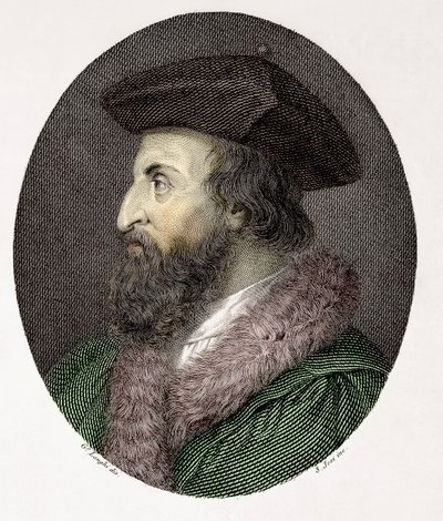 Porträtt av den italienske läkaren, poeten och humanisten Girolamo Fracastoro (Hieronymus Fracastorius eller Jerome Fracastor) (1478/83-1553) Gravyr Privat samling av Giuseppe (after) Longhi