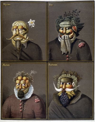 De fyra årstiderna: män med grönsakshuvuden på Giuseppe Arcimboldos väg. av Giuseppe (style of) Arcimboldo