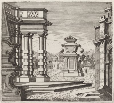 Arkitektonisk fantasi med portaler och monument av Giuseppe Antonio Landi
