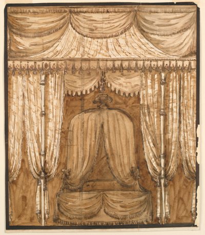 Ritning, upphöjning av en sängalkov, ca 1790 av Giuseppe Barberi