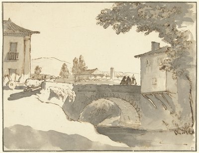 Byutsikt i Alcobaça i Portugal av Giuseppe Bernardino Bison (possibly)