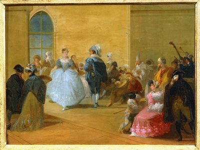 En venetiansk maskeradbal ... (målning på duk) av Giuseppe Bernardino Bison