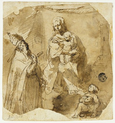 Madonna med barn och Johannes Döparen samt kyrkligt helgon av Giuseppe Bernardino Bison