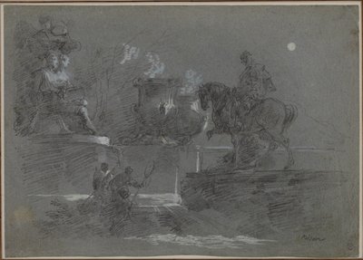 Monumental skulptur i en månbelyst park, ca. 1842. av Giuseppe Bernardino Bison