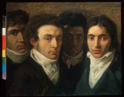 Självporträtt med Felice Bellotti, Gaetano Cattaneo och Carlo Porta av Giuseppe Bossi
