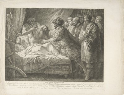 Kung Francis I med den döende Leonardo da Vinci All Glory della pittura (titel på objekt) av Giuseppe Cades