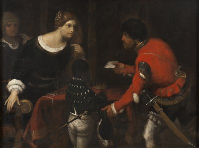 Caterina Cornaro, drottning av Cypern, tar emot ett brev från rådet av Giuseppe Caletti