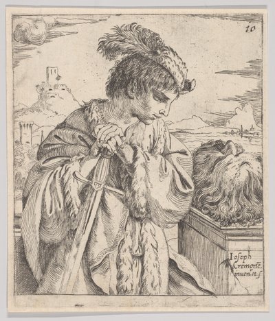 David tittar på Goliats huvud, 1620-30. av Giuseppe Caletti
