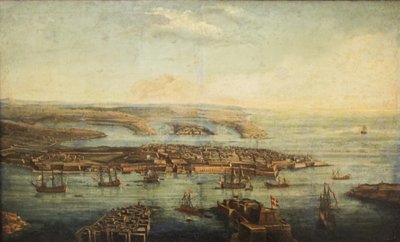 Utsikt över Grand Harbour, Marsamxett och Valletta av Giuseppe Caloriti