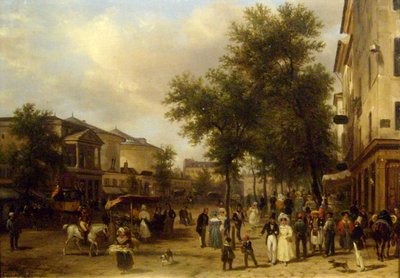 Vy över Boulevard Montmartre, Paris [visar Théâtre des Variétés och Passage des Panoramas]. av Giuseppe Canella