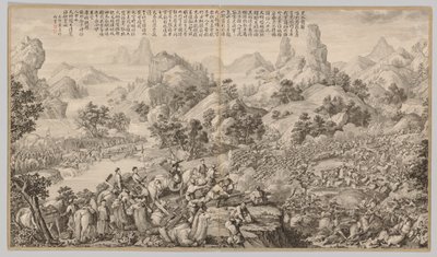 Breaking Through the Siege at Hesui: från Battle Scenes of the Quelling of Rebelling in the Western Regions, med imperialistiska dikter av Giuseppe Castiglione