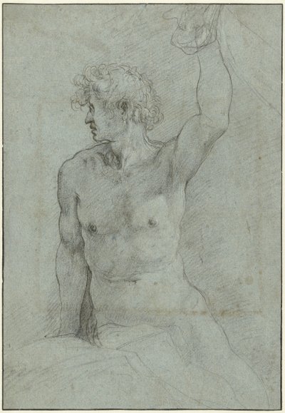 Nakenstudie av en sittande ung man av Giuseppe Cesari