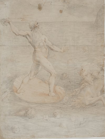 Neptunus lugnade vindarna från stormen som spred Aeneas skepp av Giuseppe Cesari
