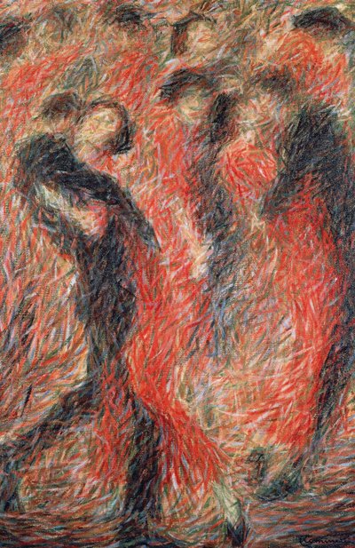 Tango, kvinna klädd i rött dans, fantasi om pardans av Giuseppe Cominetti