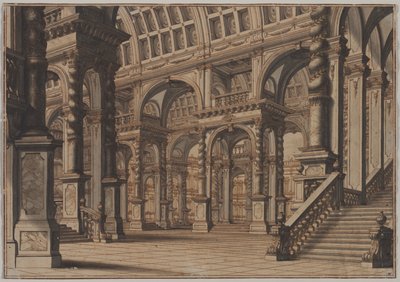 Monumental välvd hall med trappa, andra kvartalet 1700-talet. av Giuseppe Galli Bibiena