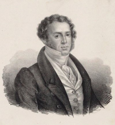 Porträtt av kompositören Saverio Mercadante 1795-1870. av Giuseppe Gozzini