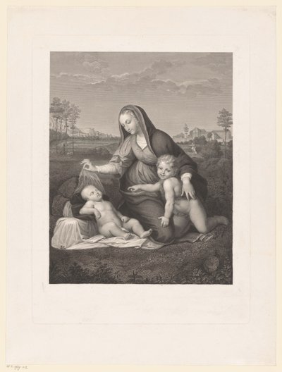 Maria med barnet och den unge Johannes döparen i ett landskap Madonna del Velo av Giuseppe Longhi