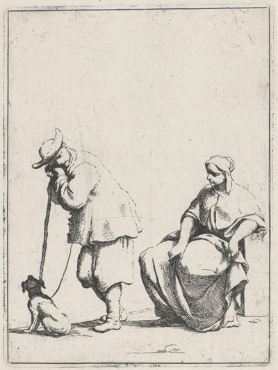 Stående bonde med en hund och en sittande kvinna av Giuseppe Maria Crespi