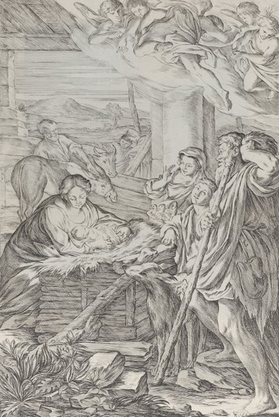 Tillbedjan av herdarna, 1654-1718. av Giuseppe Maria Mitelli