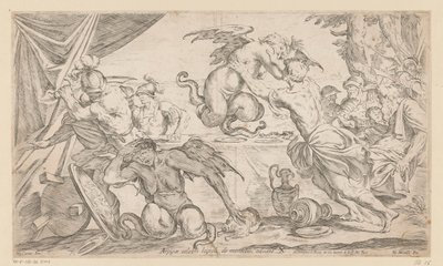 Aeneas och hans följeslagare slåss mot Harpies Arpijae celebri lapsu de montibus adsunt (titel på objekt) Wanderings of Aeneas (serietitel) L