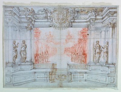 Teckning, scenografi: Balett Cele, 1674 av Giuseppe Maria Mitelli