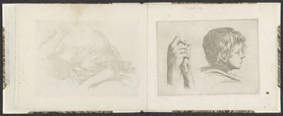 Hand med en träpinne och huvudet av en pojke Ritningsexempel (serietitel) Mitelli intaglio (serietitel) av Giuseppe Maria Mitelli