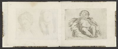 Liggande naken bebis Ritningsexempel (serietitel) Mitelli intaglio (serietitel) av Giuseppe Maria Mitelli