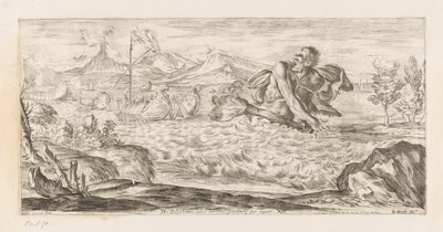 Polyphemus achtervolgt de vloot van Aeneas Här är Polyphemus närvarande, hemsk, skrider över slätten (titel på objekt) Omzwervingen van Aeneas (serietitel) L