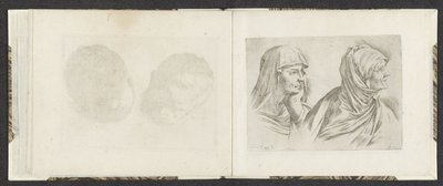 Två byster av äldre kvinnor till höger Ritningsexempel (serietitel) Mitelli intaglio (serietitel) av Giuseppe Maria Mitelli