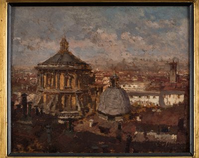 Domes of Saint Sebastian Church i Milano (olja ombord) av Giuseppe Mentessi