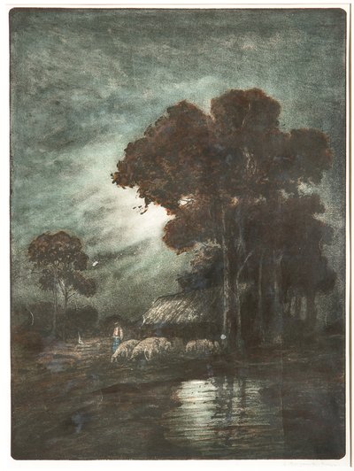 Landskaps- och flocketsning, cm 54,4 x 39. av Giuseppe Miti Zanetti