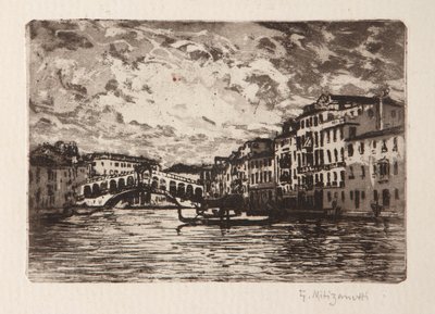 Rialtobron i Venedig (etsning och akvatint på vitt papper) av Giuseppe Miti Zanetti