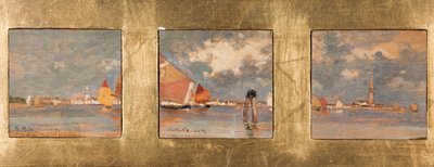Triptyque med lagun (olja på plywood) av Giuseppe Miti Zanetti