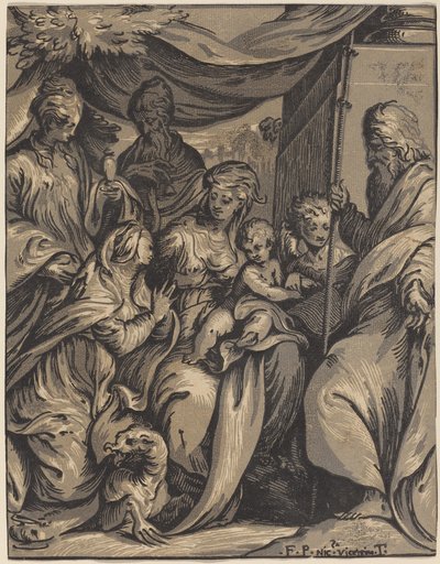 Jungfrun och barnet med heliga av Giuseppe Nicolo Vicentino, after Camillo Boccaccino