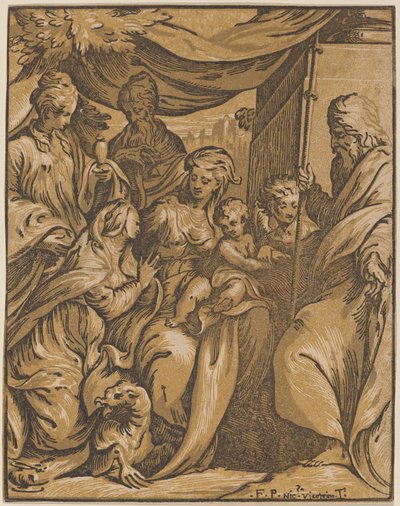 Jungfrun och barnet med heliga av Giuseppe Nicolo Vicentino, after Camillo Boccaccino