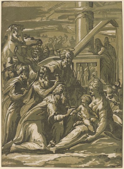Tillbedjan av Magi av Giuseppe Nicolo Vicentino, after Parmigianino