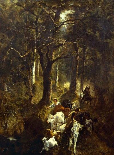 Betande i Fontainebleau, av Giuseppe Palizzi (1812-1888). av Giuseppe Palizzi