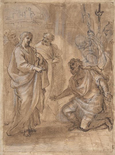 Christ and the Centurion recto, figur som vinkar till avgående skepp verso., n.d.. av Giuseppe Passeri