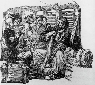 Tartarin i en vagn för Tartarin på Alperna av Alphonse Daudet, Milano av Giuseppe Porcheddu