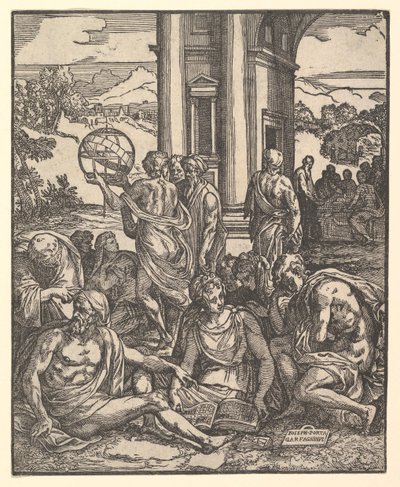 Frontispice till "Francesco Marcolini da Forlis öde med titeln Tankarnas trädgård", 1540. av Giuseppe Porta