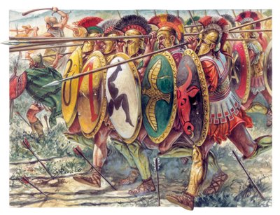 Antikens Grekland: hopliter, infanteri tunga vapen - Antikens Grekland: hopliter - Illustration av Giuseppe Rava av Giuseppe Rava