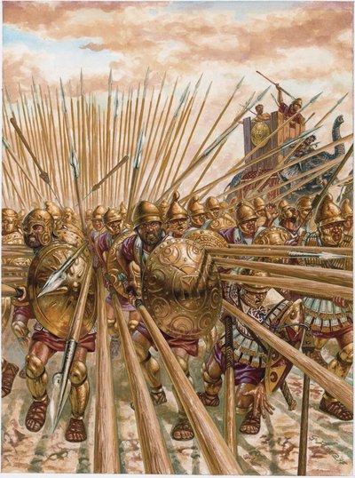 Antika Grekland: Pyrrhus I:s epirotiska falang (378-272 f.Kr.) - Antika Grekland: Pyrrhus (Pyrrhos) av Epirus falang - Illustration av Giuseppe Rava av Giuseppe Rava