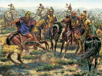 Antikens Rom: Amsicora (Hampsicora eller ampsicora) (3:e århundradet f.Kr.) Latifundist Karthaginian revolt mot den romerska makten 215 f.Kr - Antikens Rom: Ampsicoras uppror mot Rom 215 f.Kr. - Illustration av Giuseppe Rava av Giuseppe Rava