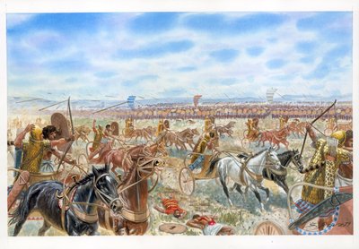 Slaget vid Megiddo mellan egyptier och syrokananer av Giuseppe Rava
