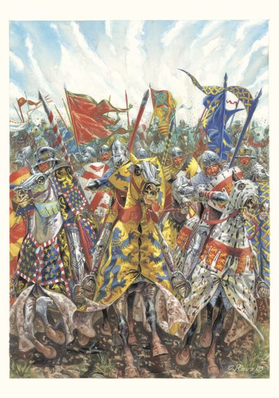 De franska riddarnas anfall i slaget vid Azincourt (25 oktober 1415) av Giuseppe Rava