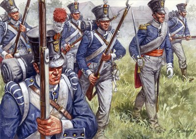 Första kejsardömet: belgiskt eller nederländskt infanteri omkring 1815 - Första kejsardömet: belgiskt eller nederländskt infanteri - Illustration av Giuseppe Rava av Giuseppe Rava
