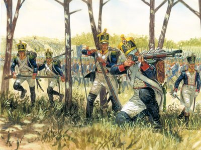 Första imperiet: Franska infanteri voltigeurs - Första kejsardömet: franska skärmytslings voltigeurs - Illustration av Giuseppe Rava av Giuseppe Rava