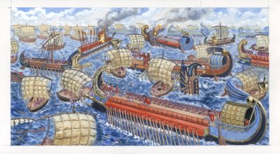Gnaeus Pompeius Magnus besegrar de ciliciska piraterna i strid av Giuseppe Rava